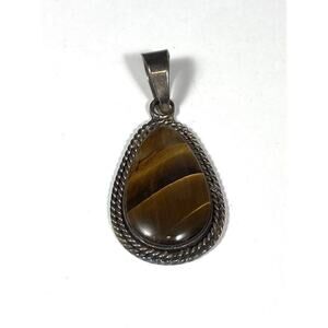 925 Mexico Sterling Silver Pendant Tiger’s Eye Chunky 11.35g